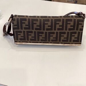 Fendi FF Zucca Canvas Clutch Shoulder Bag in Brown